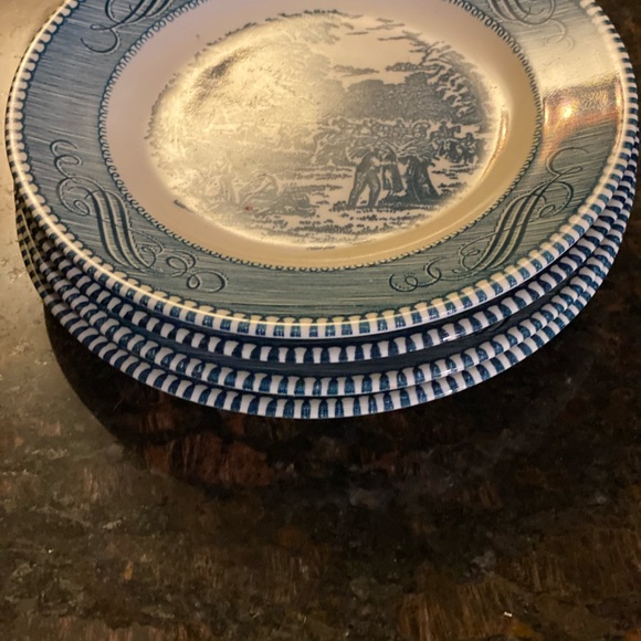 4 Royal China Currier& Ives Blue 6 3/8” Plates - Picture 4 of 11